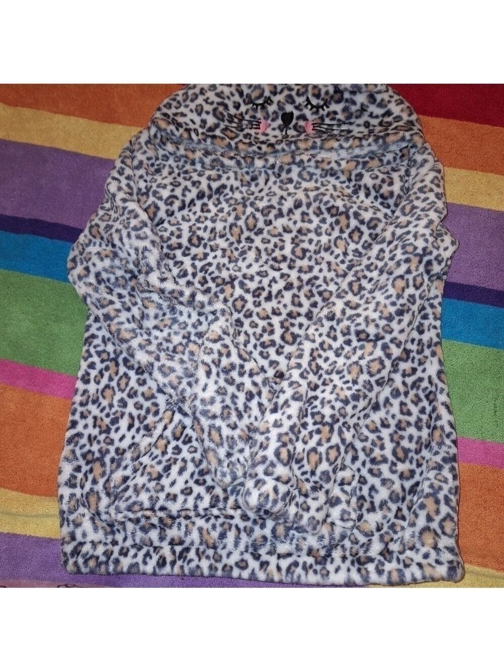 Wallflower Kids Cheetah Print Cat Fleece Hoodie Medium